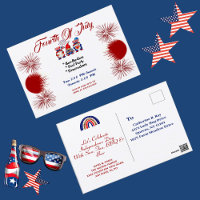 Juli Patriotic Gnomes GRILLEN Einladung Postkarte