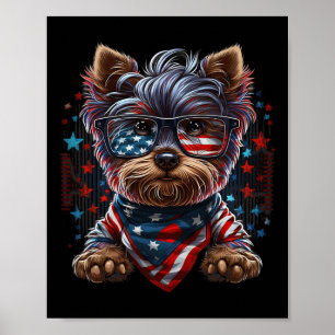 Juli: Patriotic Yorkie Dog Us Flag Poster
