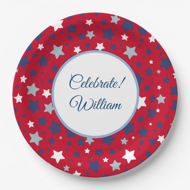 Juli personalisieren Name Red White Blue Pappteller (Vorderseite)