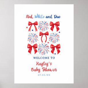 Juli Rot Weiß und Fälliger Babyshower Ausdruckbar Poster