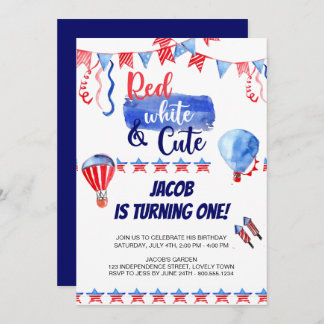 Juli Rot Weiß und Niedliche Geburtstag Einladung