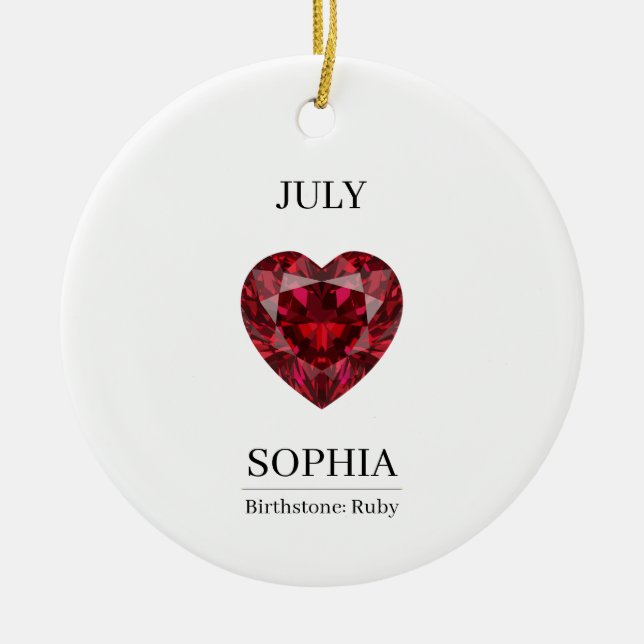 Juli-Rubin-personalisierter Geburtstag Keramik Ornament (Vorne)