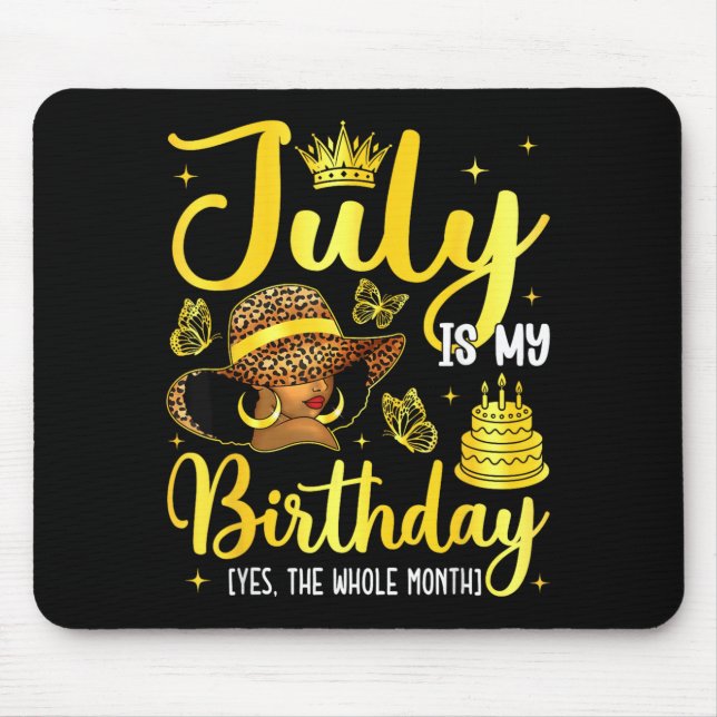 Juli Schwarzes Mädchen Geburtstag Afro Frau Geburt Mousepad (Vorne)