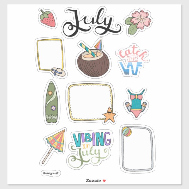 Juli-Sticker-Sheet – Spaß in der Sonne Aufkleber (Blatt)