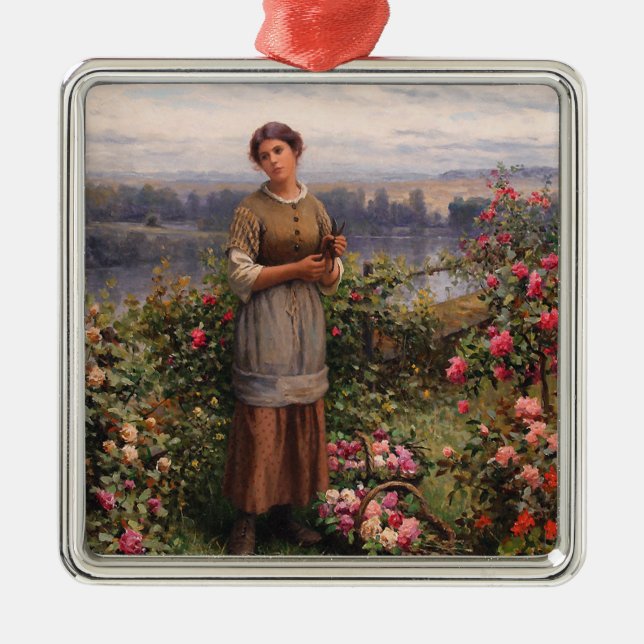 Julia Ansammlung Rose (Schönes Mädchen und Blume) Ornament Aus Metall (Vorne)