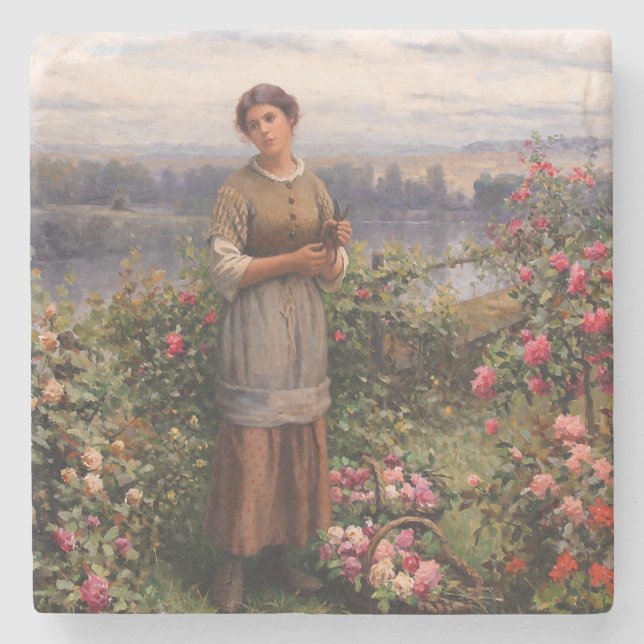 Julia Ansammlung Rose (Schönes Mädchen und Blume) Steinuntersetzer (Vorderseite)