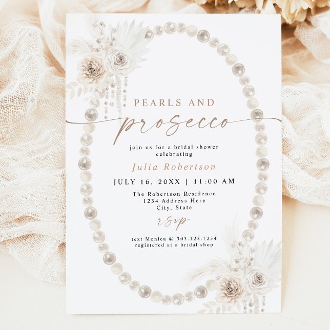 JULIA Boho Floral Pearls & Prosecco Brautparty Einladung (Von Creator hochgeladen)