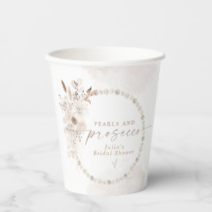 JULIA Boho Floral Pearls & Prosecco Brautparty Pappbecher