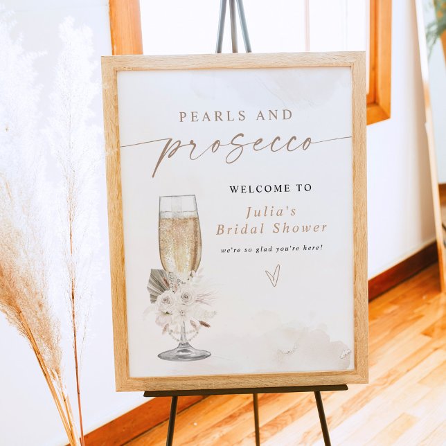 JULIA Boho Floral Pearls & Prosecco Brautparty Poster (Von Creator hochgeladen)