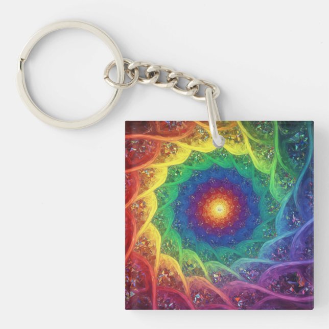 Julia-Menge-Fraktal mit Regenbogen-Windrad-Stil Schlüsselanhänger (Vorderseite)