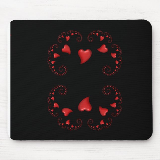 Julia-Menge-Fraktal mit roten Herzen Mousepad (Vorne)