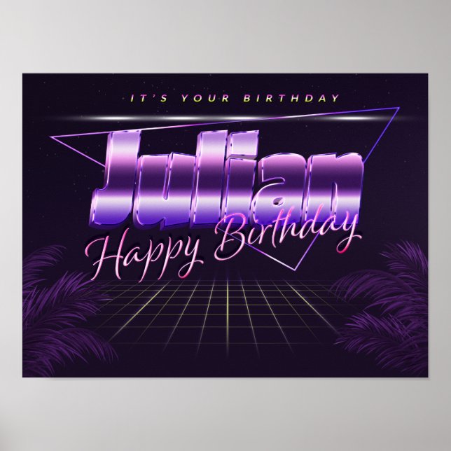 Julian Name Vorname lila retro Poster Geburtstag (Vorne)