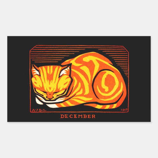 Julie de Graag Dezember Cat Rechteckiger Aufkleber (Vorderseite)