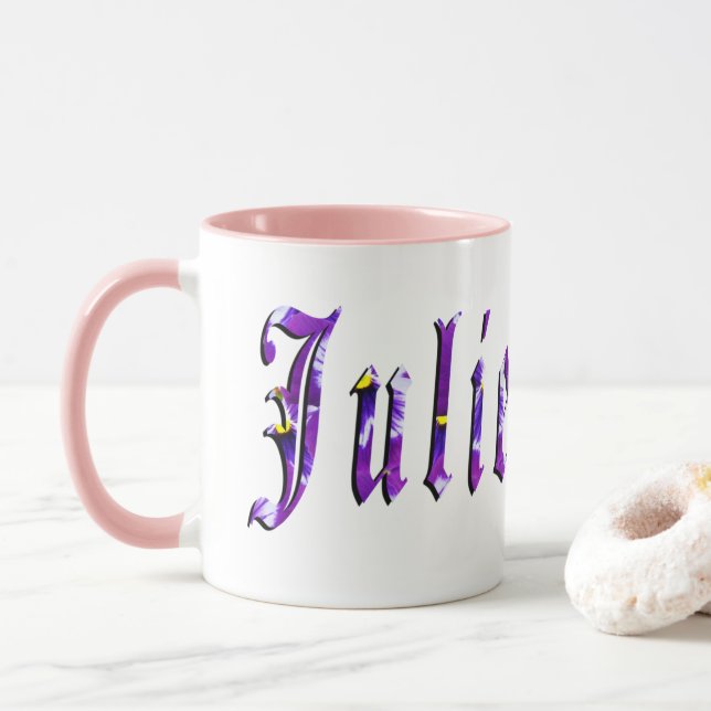 Julie, Name, Logo, Pink Combo Tasse (Mit Donut)