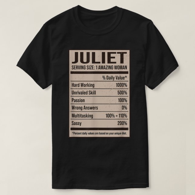 Juliet Nutrition Facts Name Nickname Alias Titel F T-Shirt (Design vorne)