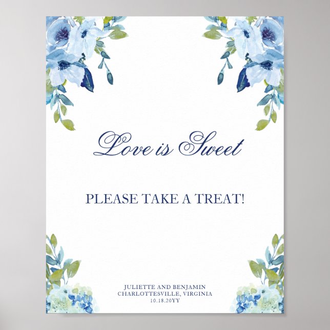 Juliette Dusty Blue Dessert Bar Wedding Sign Poster (Vorne)