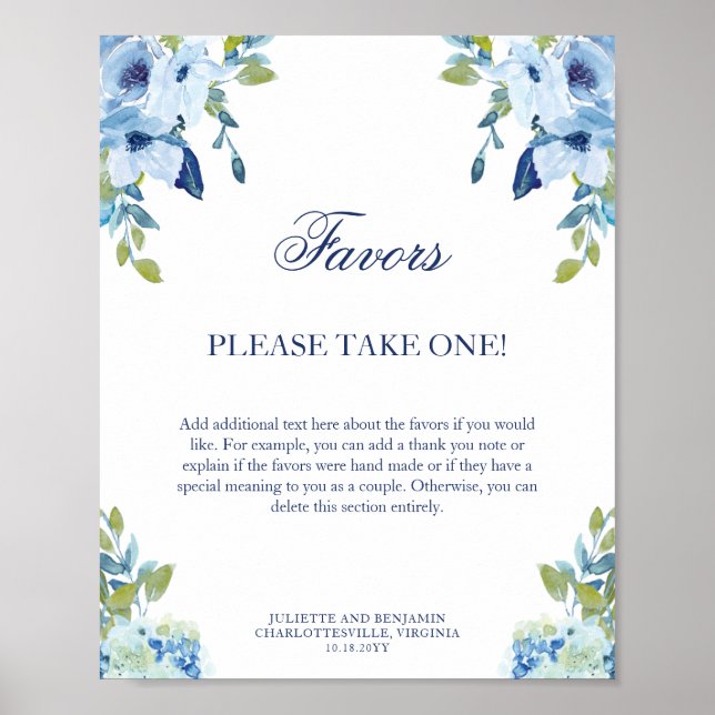 Juliette Dusty Blue Favors Wedding Sign Poster (Vorne)