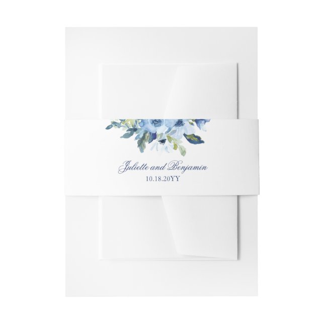 Juliette Dusty Blue Floral Classic Wedding Einladungsbanderole (Vorderseite Beispiel)