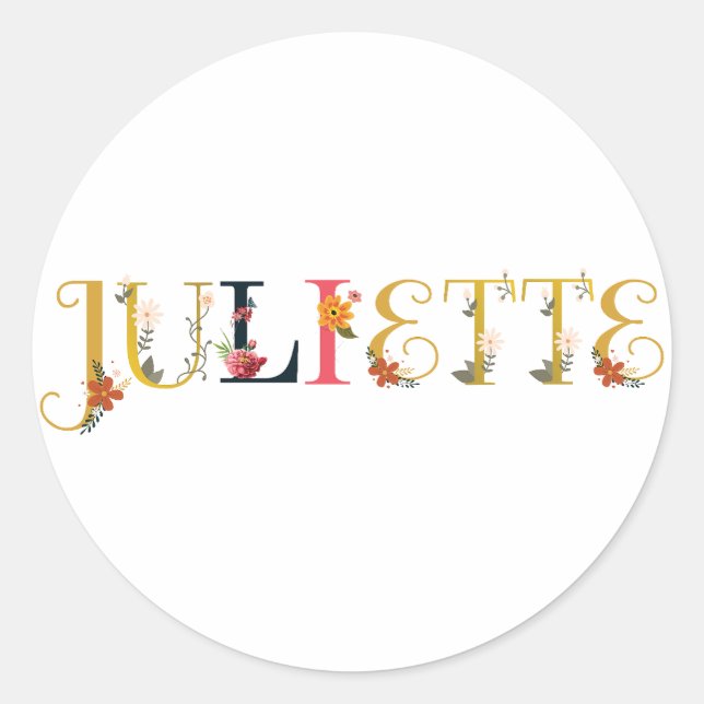 JULIETTE Vorname Elegant bestickt Runder Aufkleber (Vorderseite)