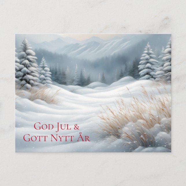 Julkort - Vackert vinterlandskap med snö Feiertagspostkarte (Vorderseite)