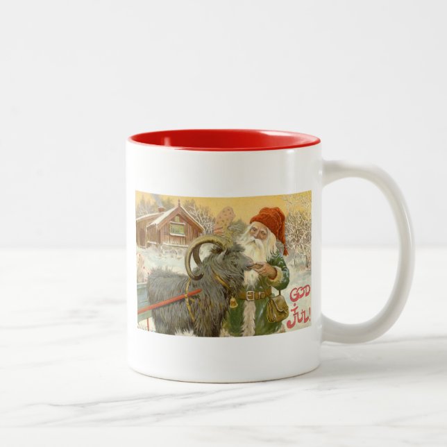 Jultomten Füttre Weihnachten Ziege ein Keks Zweifarbige Tasse (Rechts)