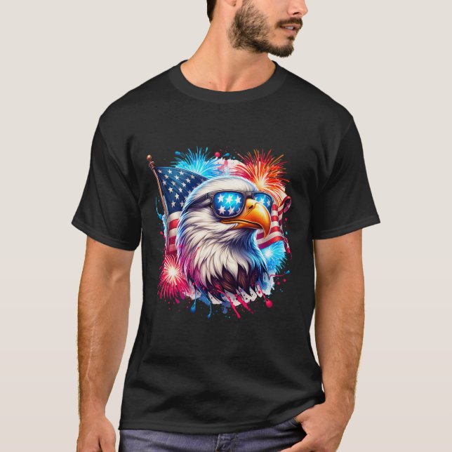 July 4th Patriotic Bald Eagle Usa American Flag Fi T-Shirt (Vorderseite)