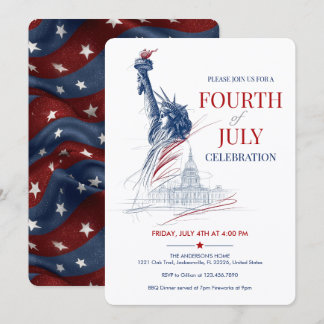 July 4th USA Flag & Statue of Liberty Illustration Einladung