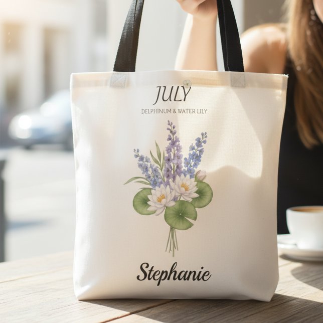 July Birth Flowers – Personalized (July birth month flower personalized tote bag)