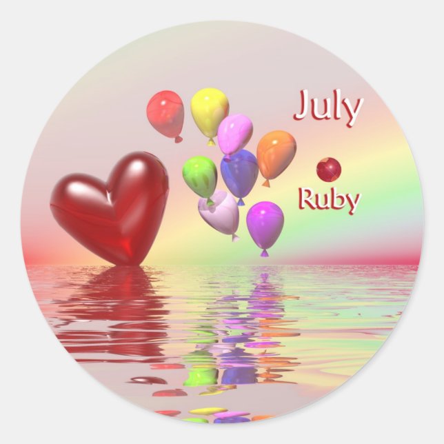 July Birthday Ruby Heart Runder Aufkleber (Vorderseite)
