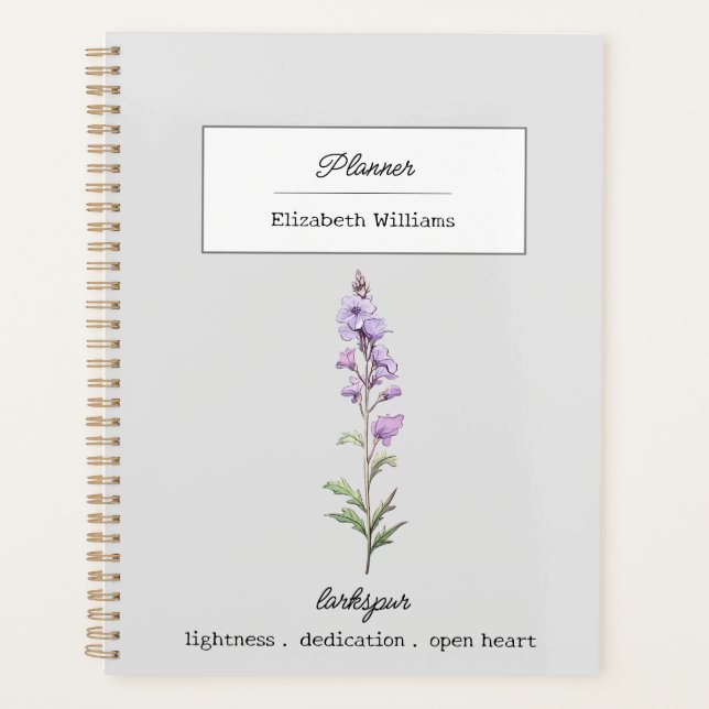 JULY LARKSPUR GEBURTSBLUME PERSONALISIERT PLANER (Vorderseite)