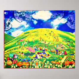 July Naive Folk Art Summer Celebration Poster