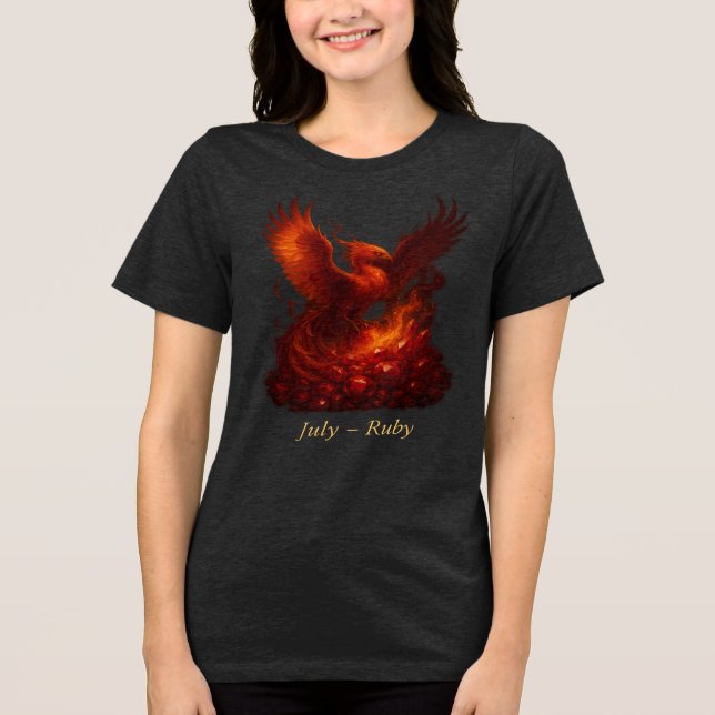 July Ruby - Phoenix & Fiery Birthstone Tri-Blend Shirt (Vorderseite)
