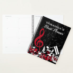 Jumbled Musiknotens Rot Grau und Weiß auf Schwarz Planer