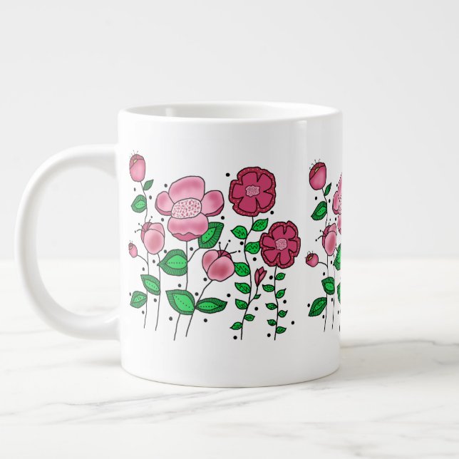 Jumbo 20 oz. Mug with pink flowers Jumbo-Tasse (Links)