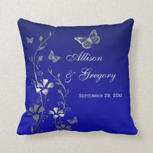Jumbo Blue Gray Butterfly Floral Keepake Pillow Kissen