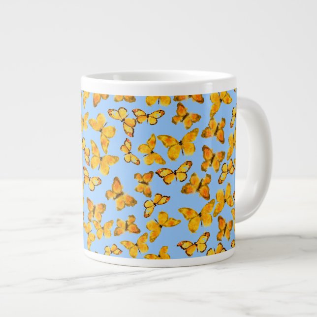 Jumbo Coffee Tasse, Goldene Schmetterlinge auf Sky Jumbo-Tasse (Vorderseite Rechts)