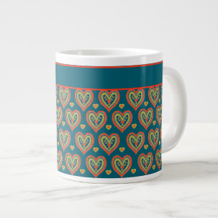Jumbo Coffee Tasse, Rot, Grüne Herzen auf Aquamari Jumbo-Tasse