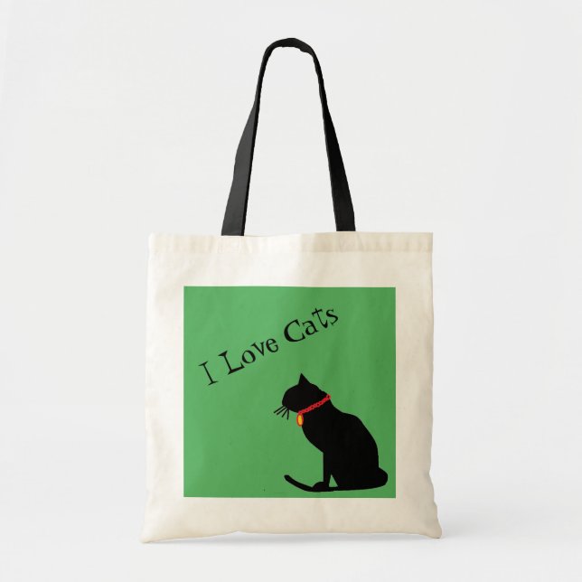 Jumbo I Liebe Katzen Tasche grün und weiß (Vorne)