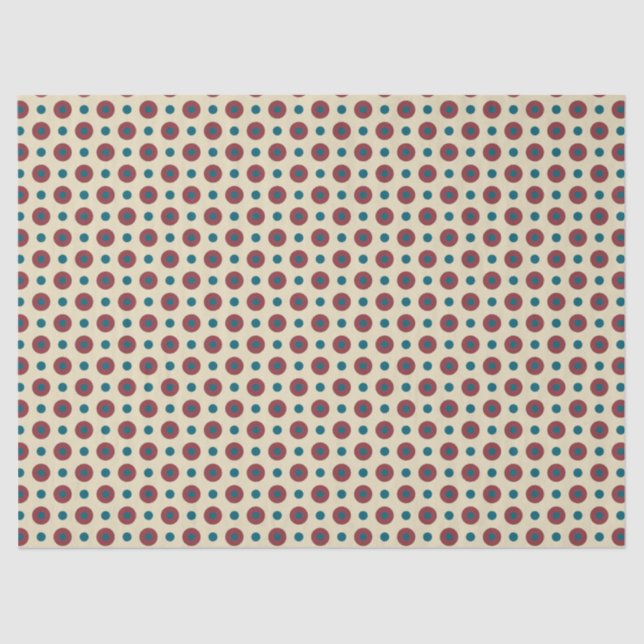 Jumbo Red Blue Polkas auf Beige Tissue Paper Seidenpapier (Vorderseite)