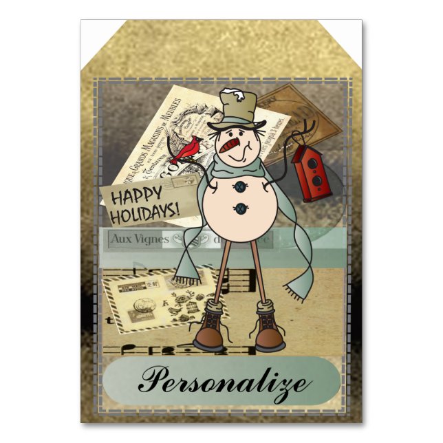 Jumbo Size-Gift-Tags | Vintag Blue Snowman Tischnummer (Vorderseite)