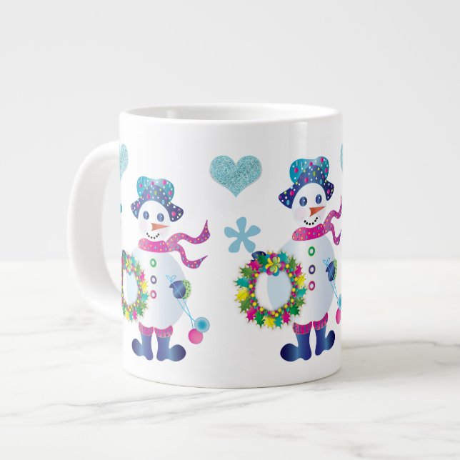 Jumbo Snowman Kaleidoskop Weihnachtsfeiertage Jumbo-Tasse (Vorderseite Links)