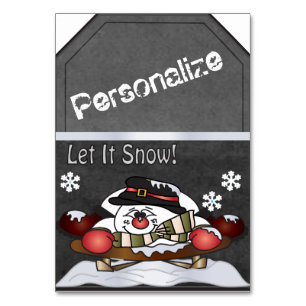 Jumbo Snowman Sleighing Chalkboard Style Geschenk  Tischnummer