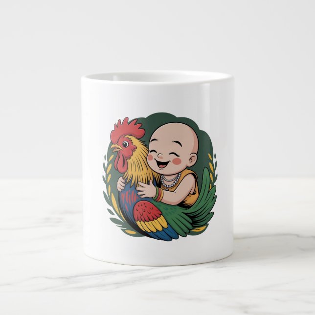 Jumbo-Tasse | Chloe Baby hugs the Rooster (Vorderseite)