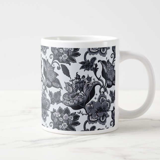 Jumbo-Tasse mit schwarzem Blumenmuster (Rechts)