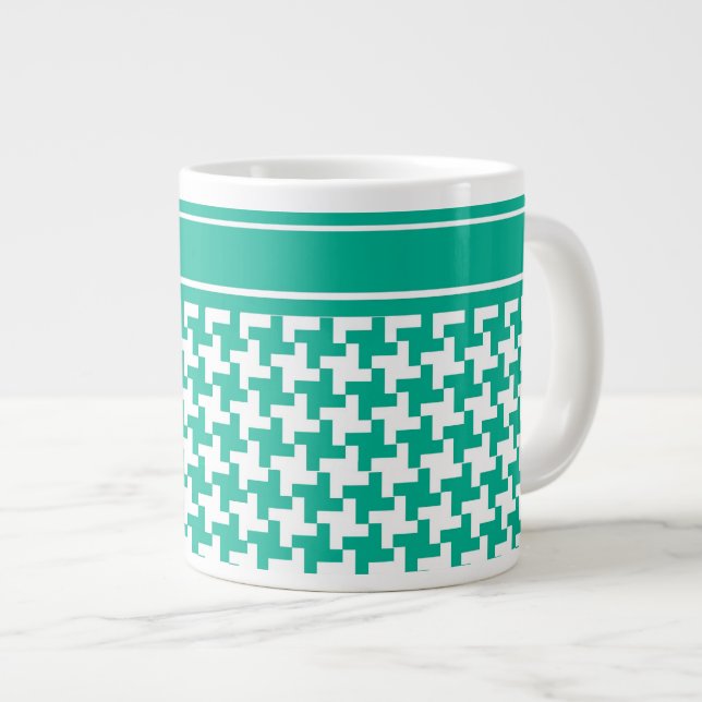 Jumbo-Tasse, Smaragdgrüner Dogzahnkahn-Karo Jumbo-Tasse (Vorderseite Rechts)