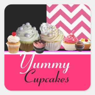 JUMMY BIRTHDAY KUPCAKES / PINK WHITE ZICKZACK QUADRATISCHER AUFKLEBER