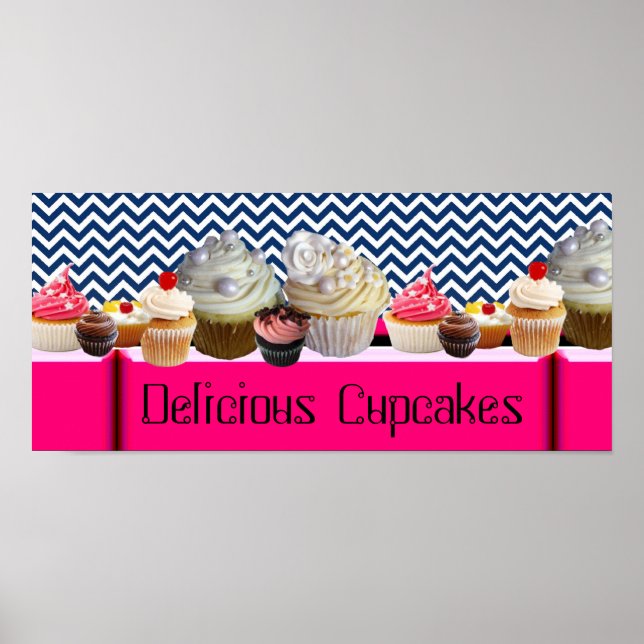 JUMMY CUPCAKES DESERT SHOP/ BLAUWEISS ZICKZACK POSTER (Vorne)
