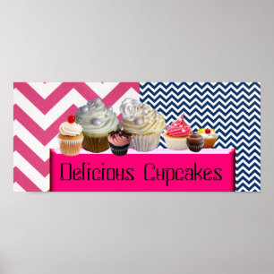 JUMMY CUPCAKES DESERT SHOP/PINK BLAU WEISS ZICKZAC POSTER