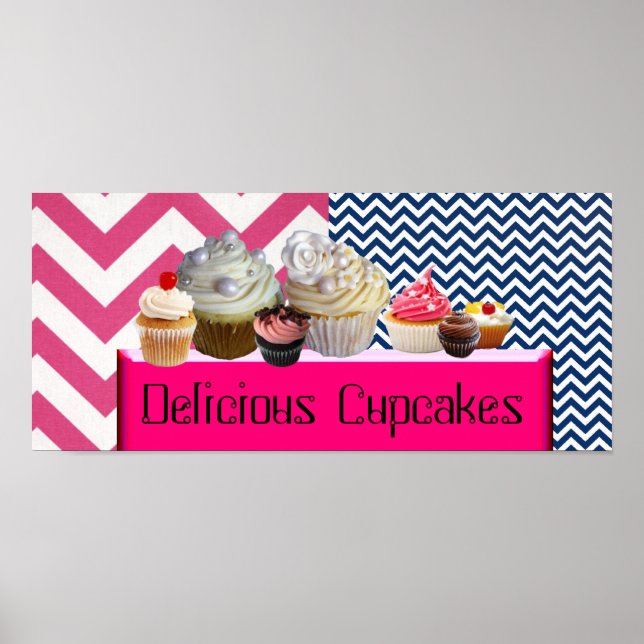 JUMMY CUPCAKES DESERT SHOP/PINK BLAU WEISS ZICKZAC POSTER (Vorne)