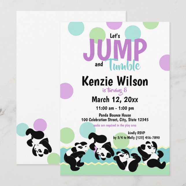 Jump and Tumble Pandas Geburtstagsparty Einladung (Vorne/Hinten)